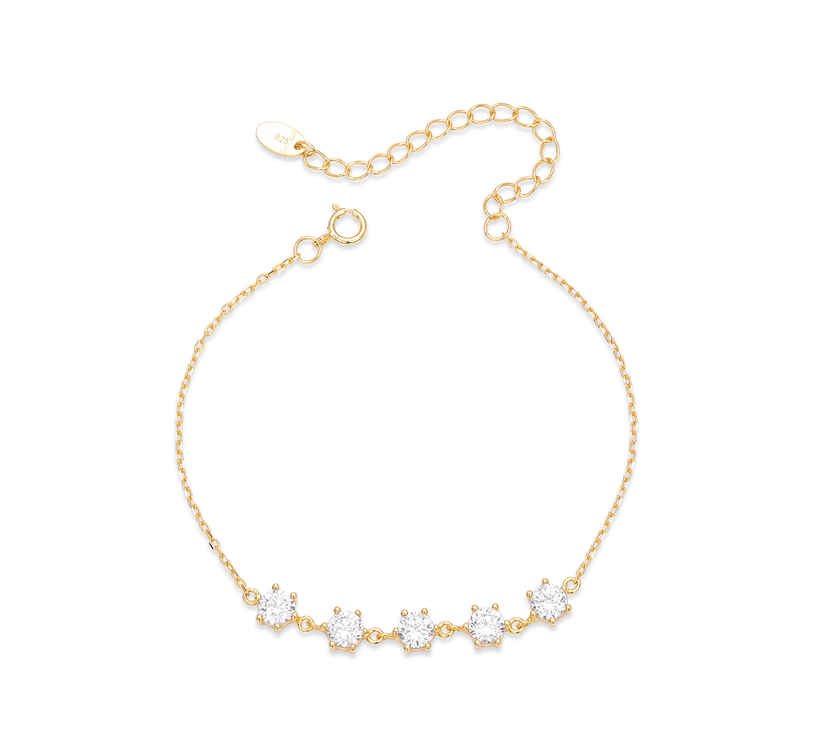 Elegant 5-Stone CZ Bar Bracelet in 925 Sterling Silver - Adjustable Satellite Chain Link Bracelet